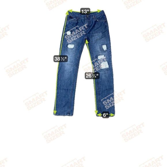 DKNY Greenwich Slim Distressed Patchwork Jeans Size 14 Blue Denim Straight Leg - Picture 5 of 5